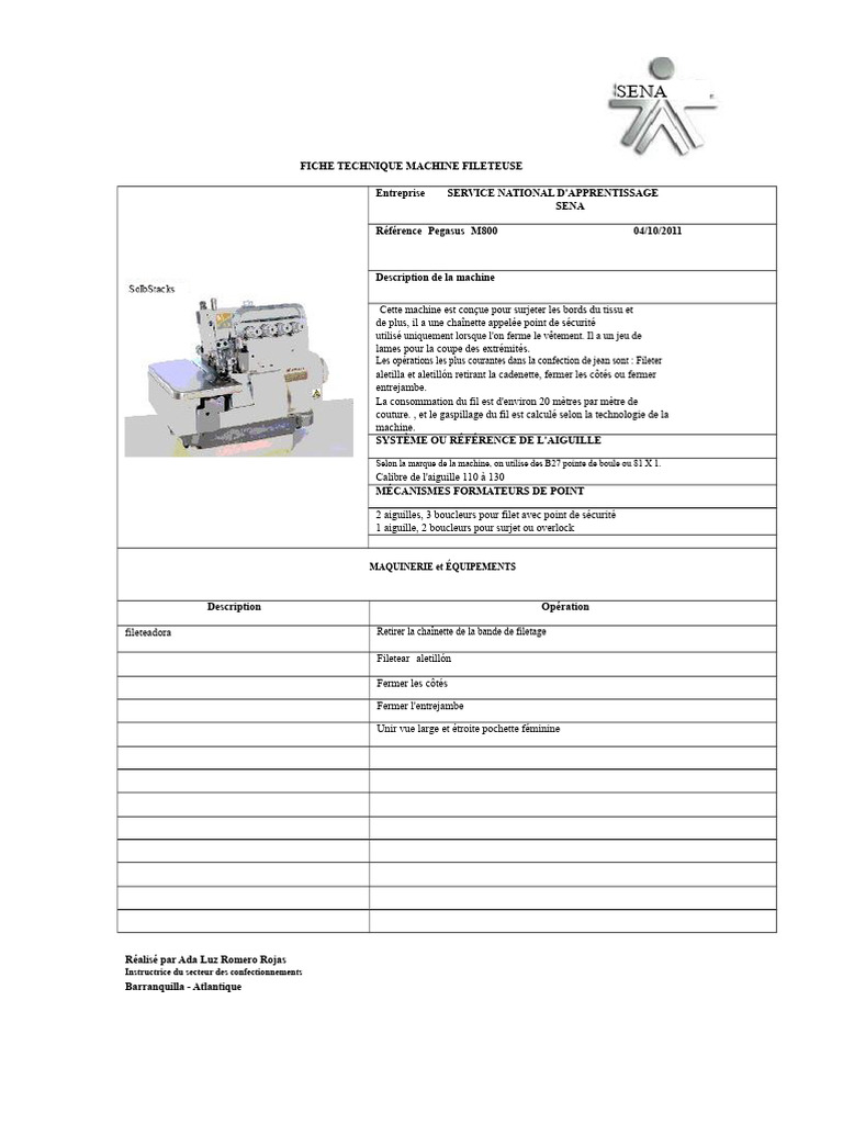 Fiche technique machine fileteuse M800 | PDF | Couture