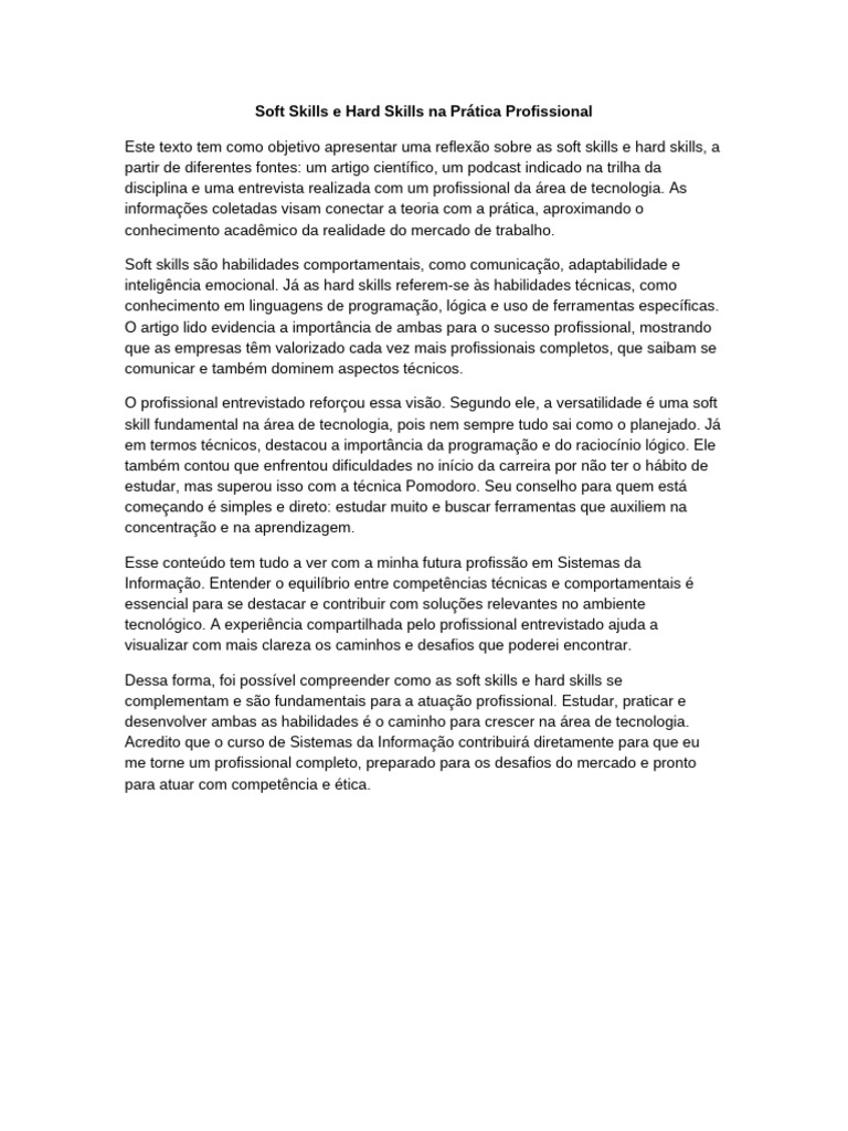 Soft e Hard Skills no Mercado de Trabalho | PDF