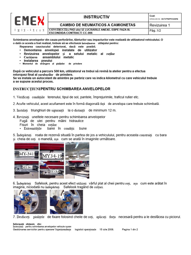 Instructiuni Schimbare Anvelope Pentru Camioane | PDF