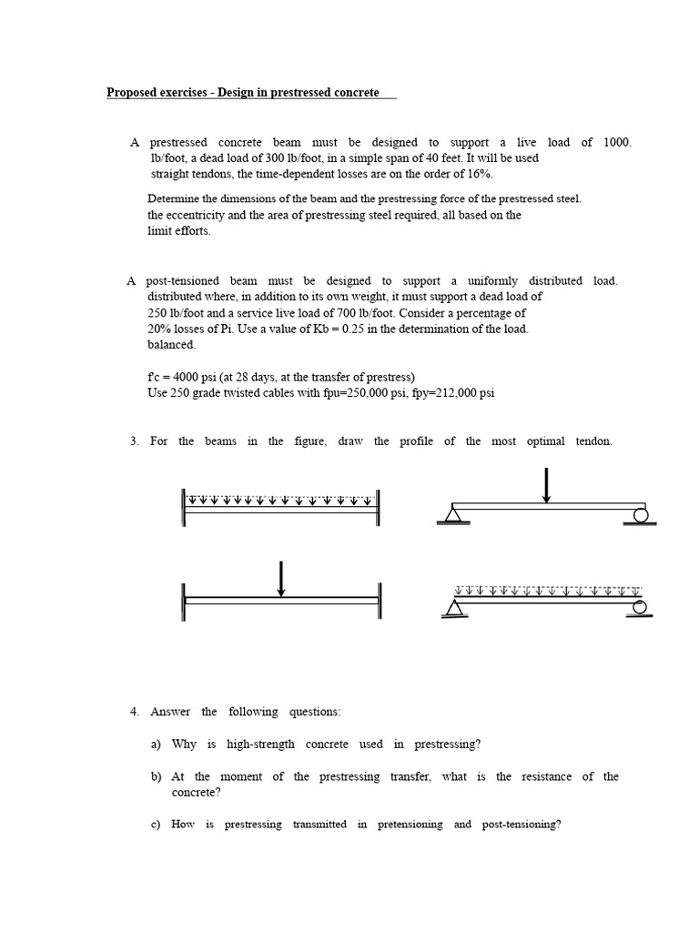 Prestressed Concrete Beam Design Exercises | PDF | Beam (Structure ...