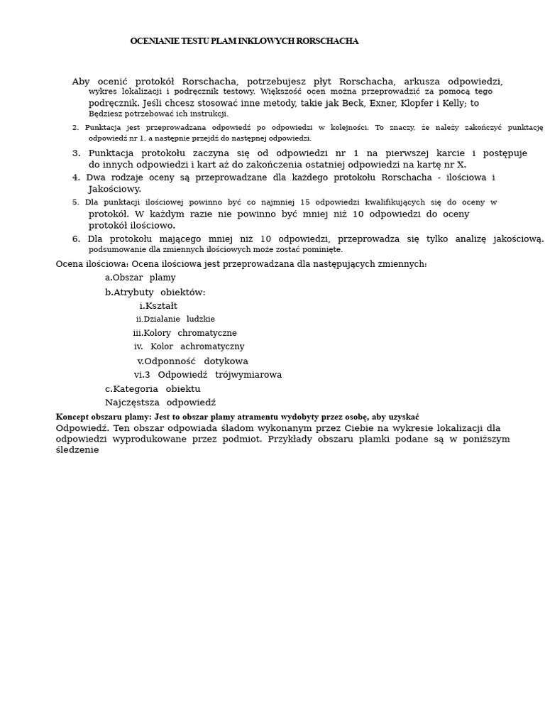 Ocena Testu Plam Atramentowych Rorschacha | PDF