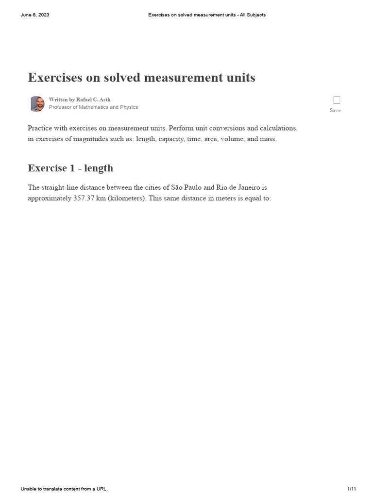 Solved Measurement Unit Exercises | PDF | Volume | Metre