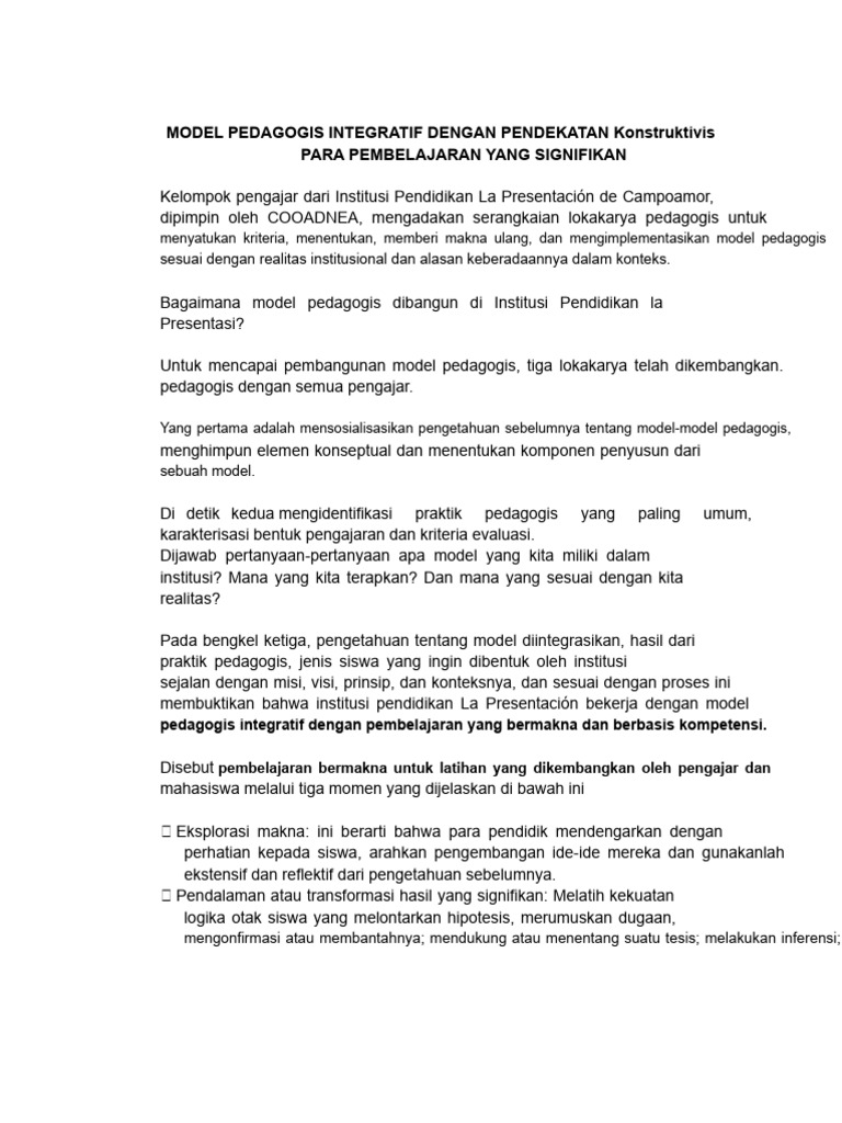 Model Pedagogis Integratif Konstruktivis | PDF