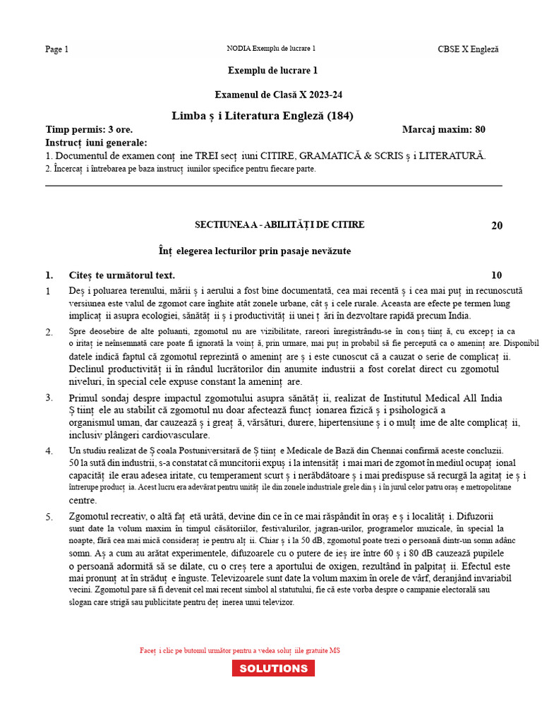 Examen Model Clasa A 10-A | PDF