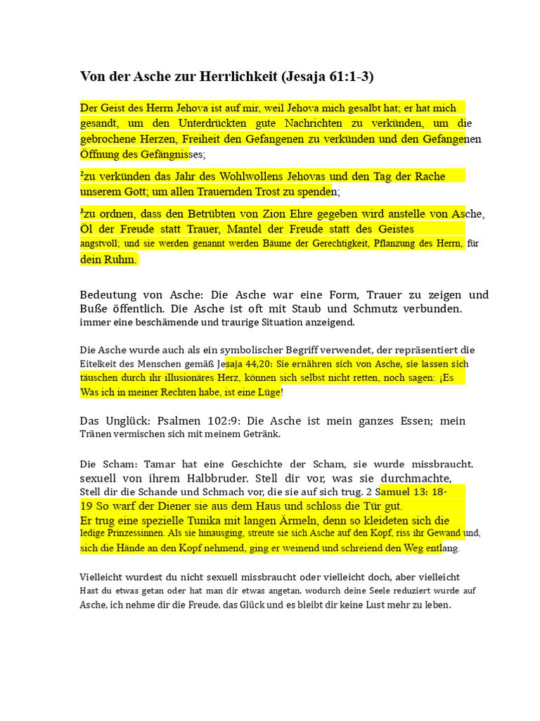 Von Der Asche Zur Herrlichkeit | PDF