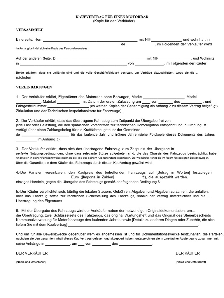 Spannende Kaufvertrag Fur Motorrad Ebenbild