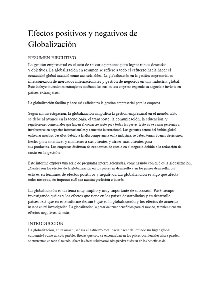 Efectos Positivos y Negativos de La Globalización | PDF | Globalización ...