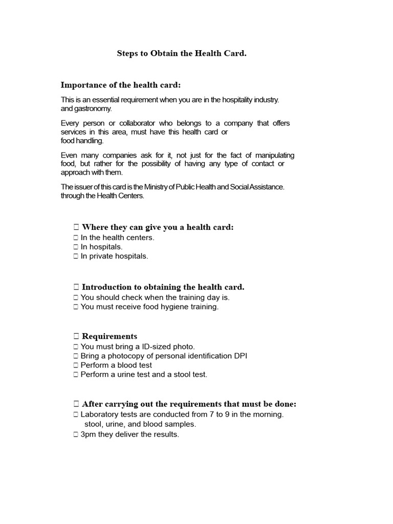 Health Card Requirements for Food Service | PDF | Identity Document