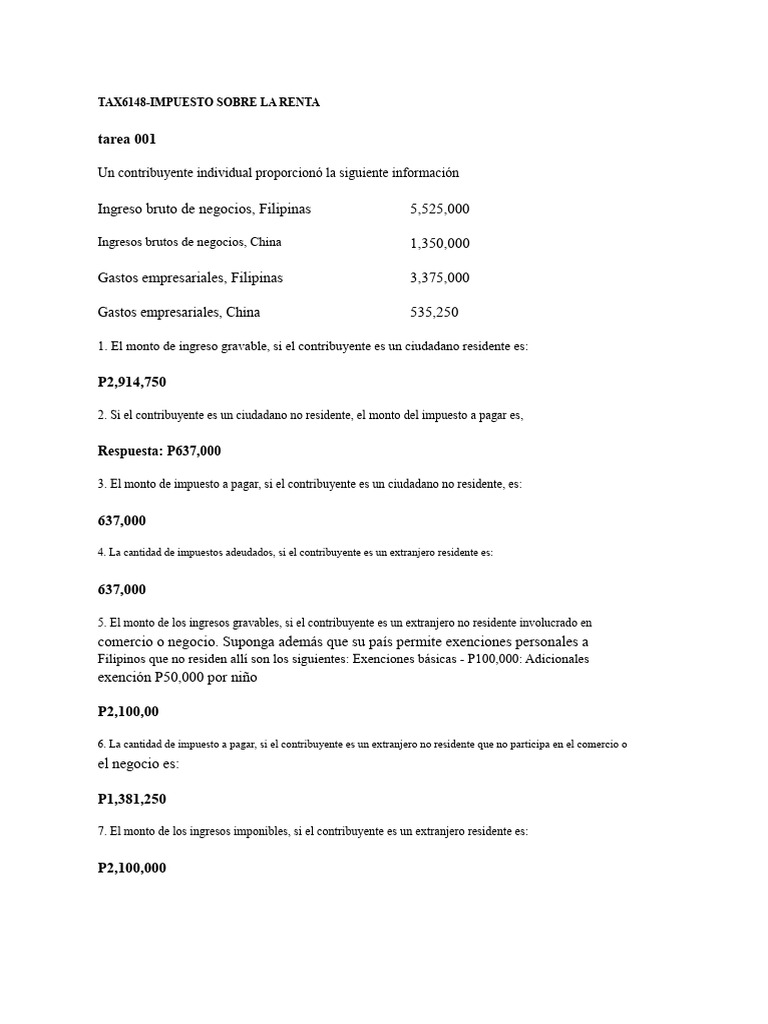 Impuesto sobre la Renta en Filipinas: Guía Completa | PDF | Impuestos ...