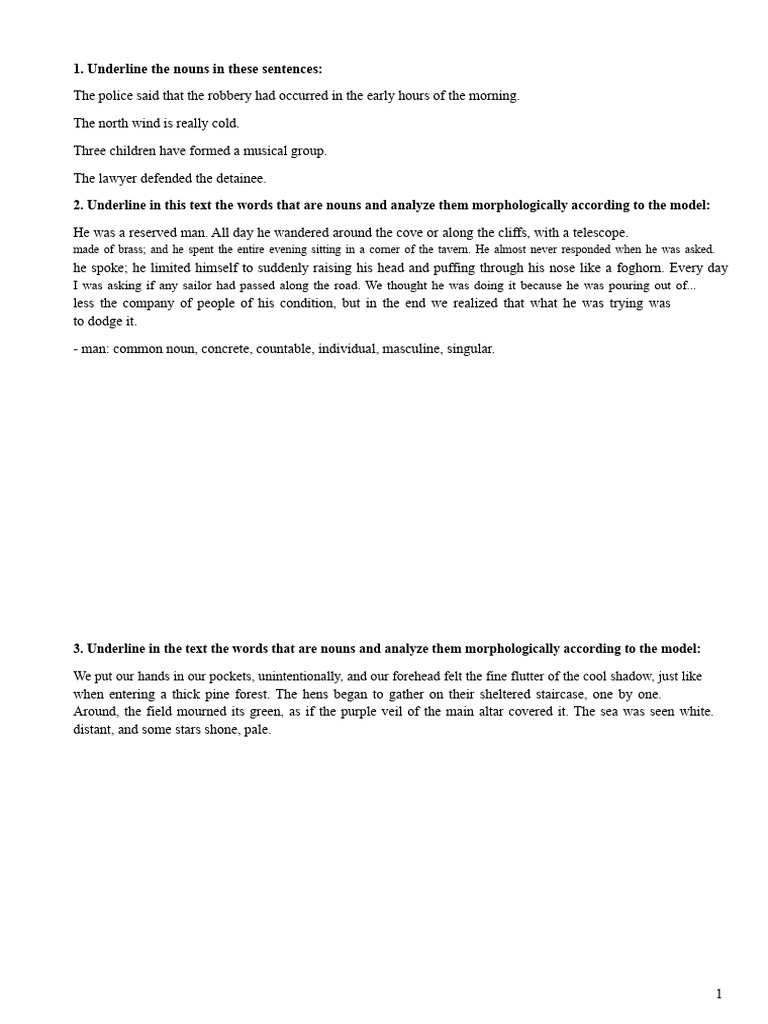 Noun and Adjective Analysis Exercises | PDF | Noun | Grammatical Gender