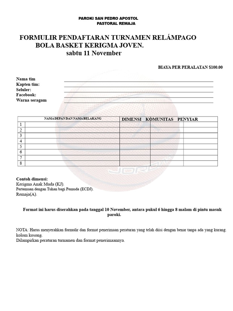 Pendaftaran Turnamen Basket Remaja | PDF