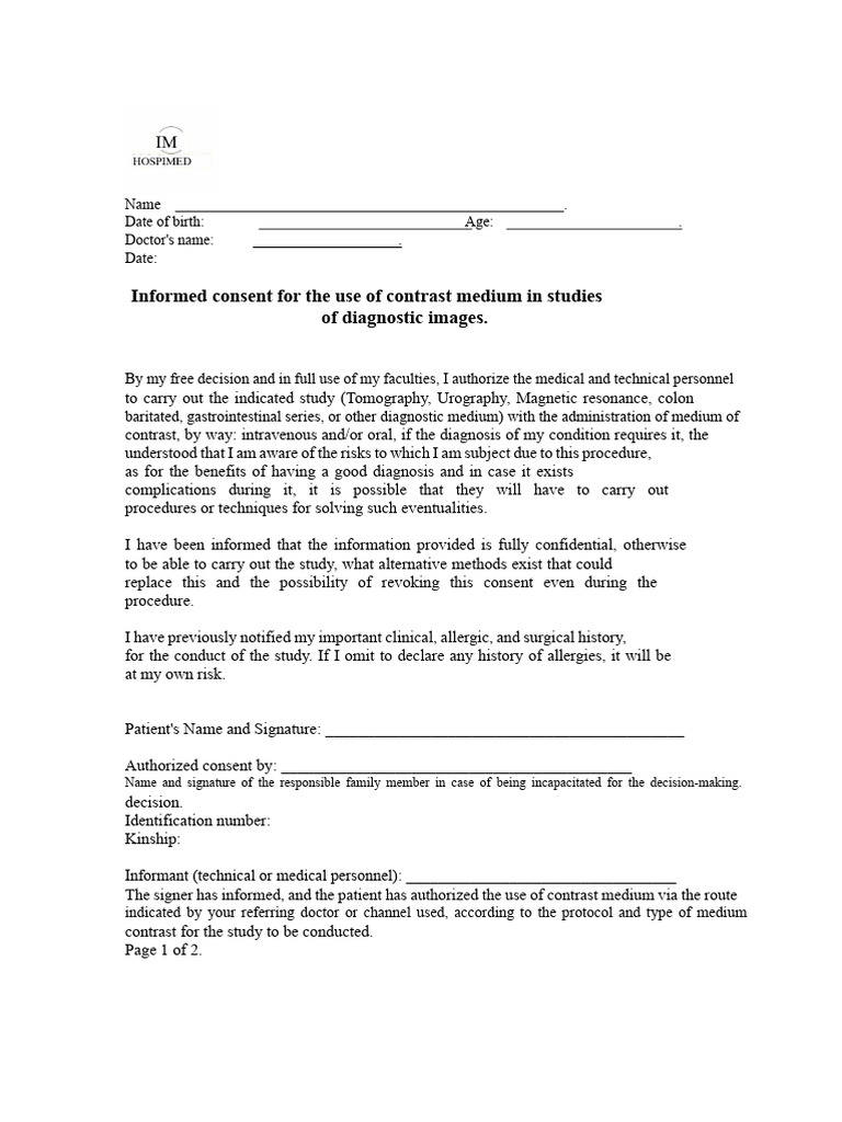 Informed Consent for Contrast Medium Use | PDF | Informed Consent ...
