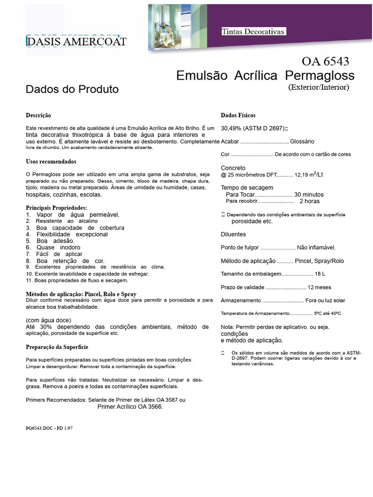 Emulsão Acrílica Permagloss: Alta Qualidade | PDF | Tinta acrílica | Tinta