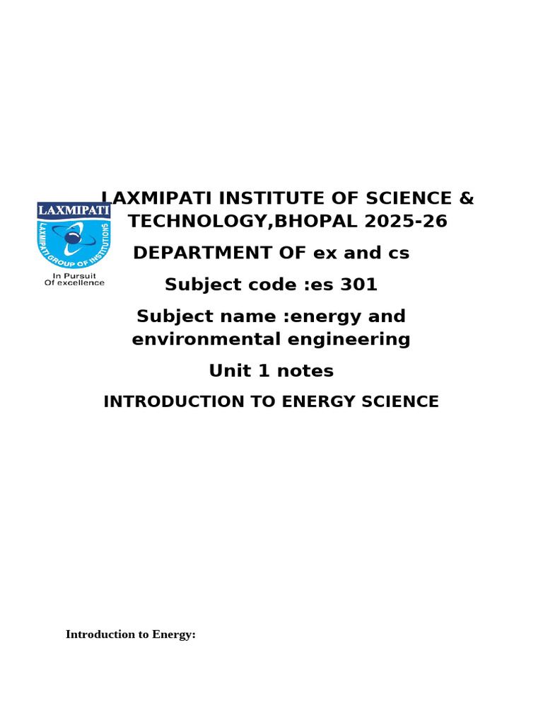 Unit 1 3rd Sem Eees Notes | PDF | Energy Development | Coal