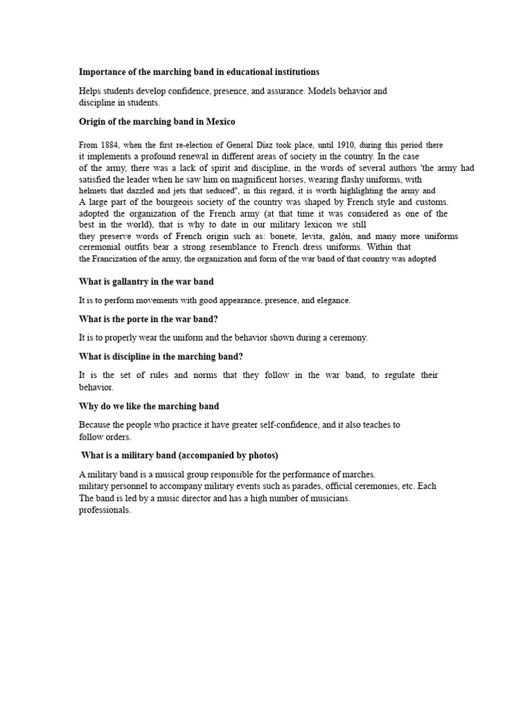Role of Marching Bands in Education | PDF