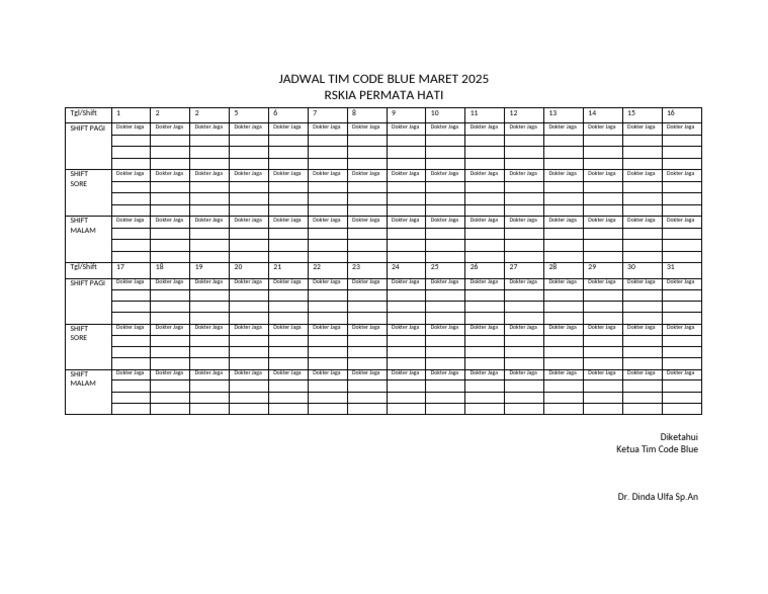 Jadwal Code Blue Maret 2025 RSKIA | PDF