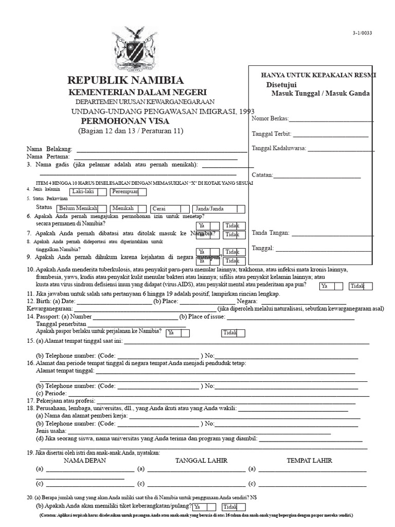 Permohonan Visa Namibia Resmi | PDF