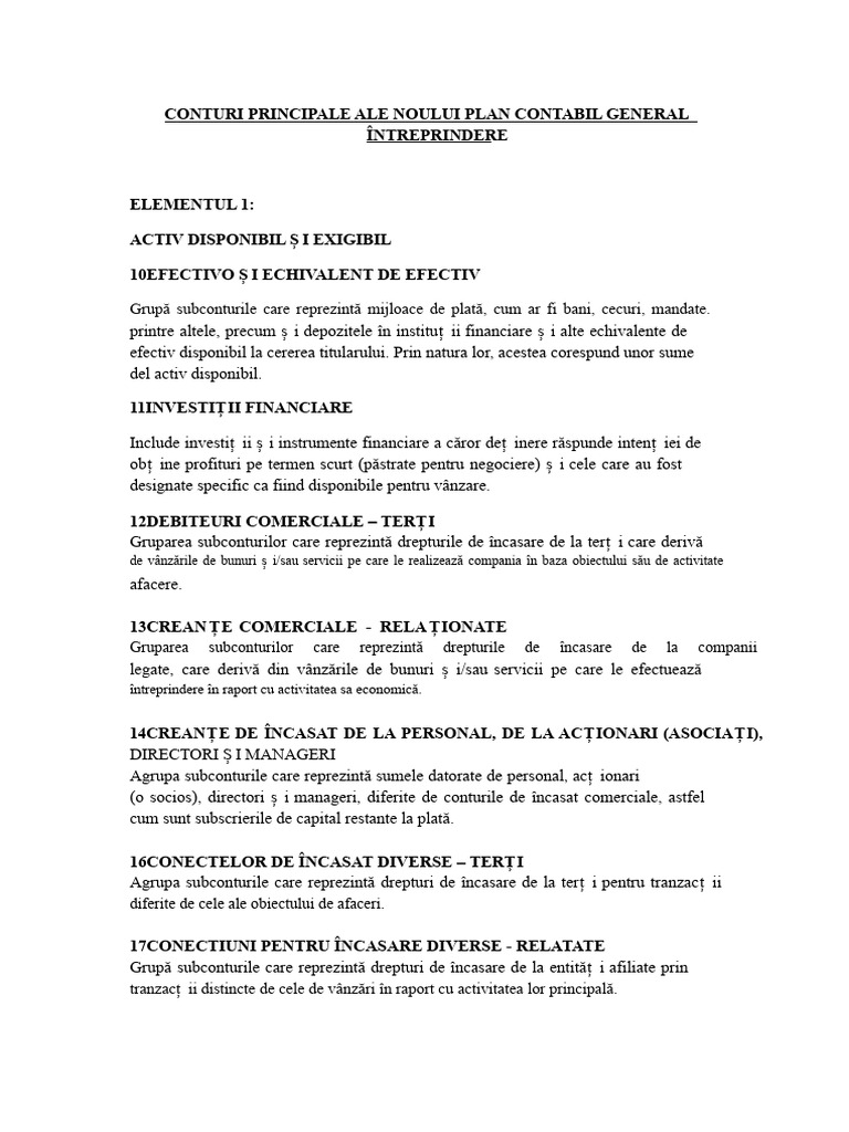 Conturi Principale Ale Noului Plan Contabil General Pentru ...