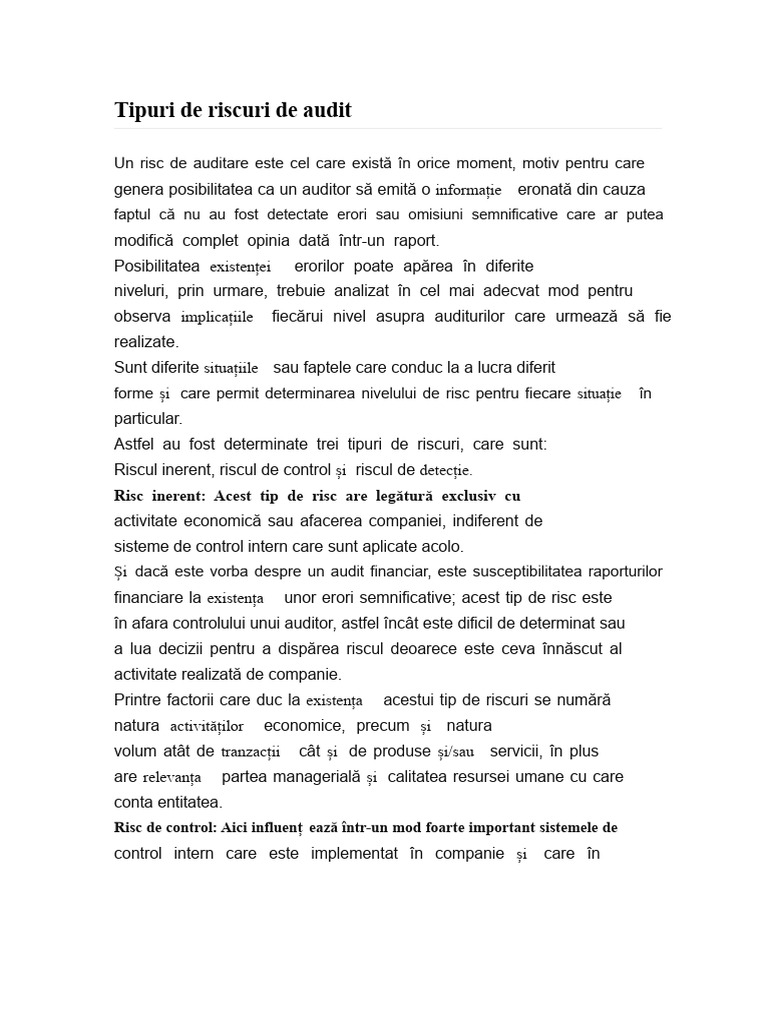 Tipuri de Riscuri de Audit | PDF