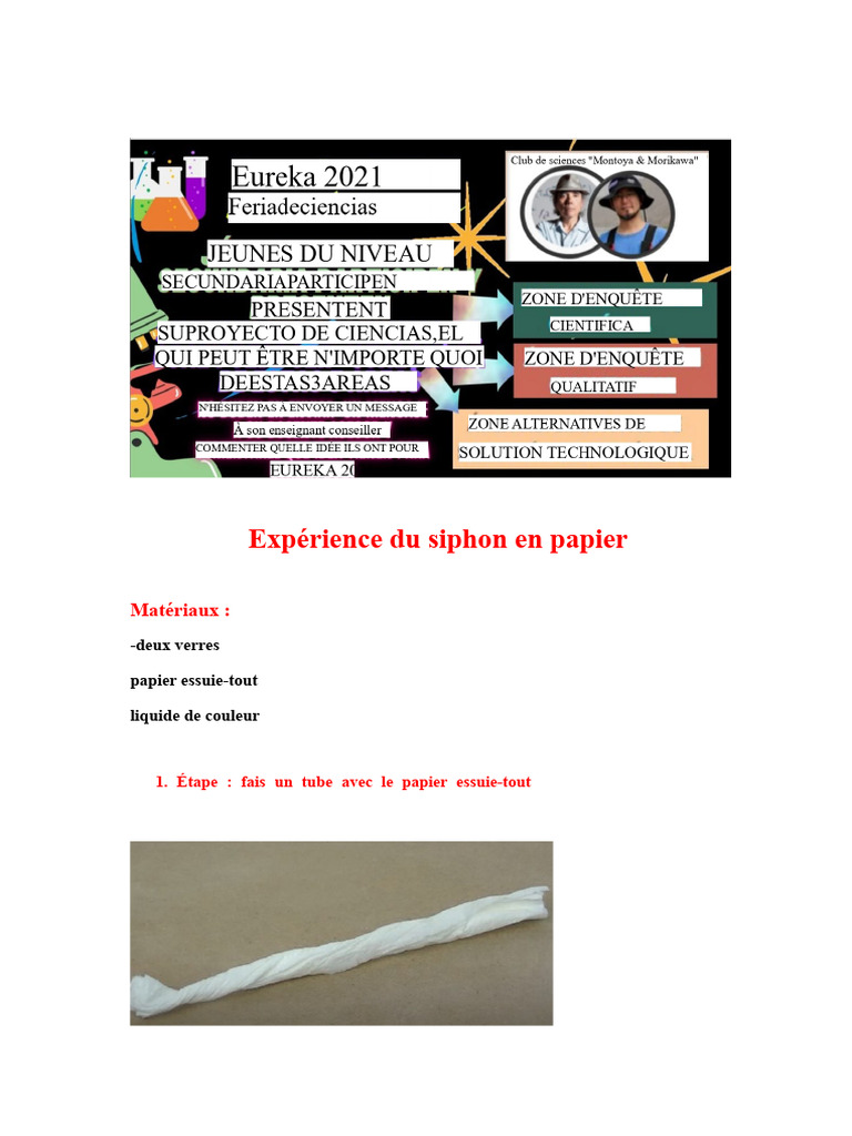 Siphon en papier : expérience simple | PDF