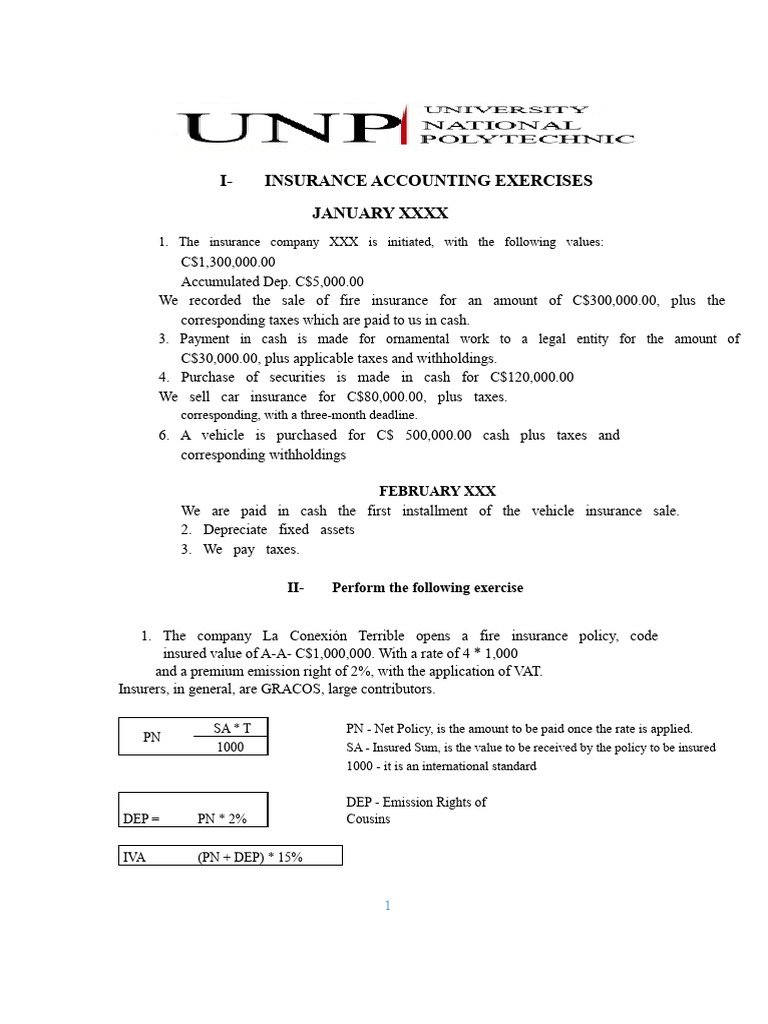 Insurance Accounting Exercises Guide | PDF | Insurance | Depreciation