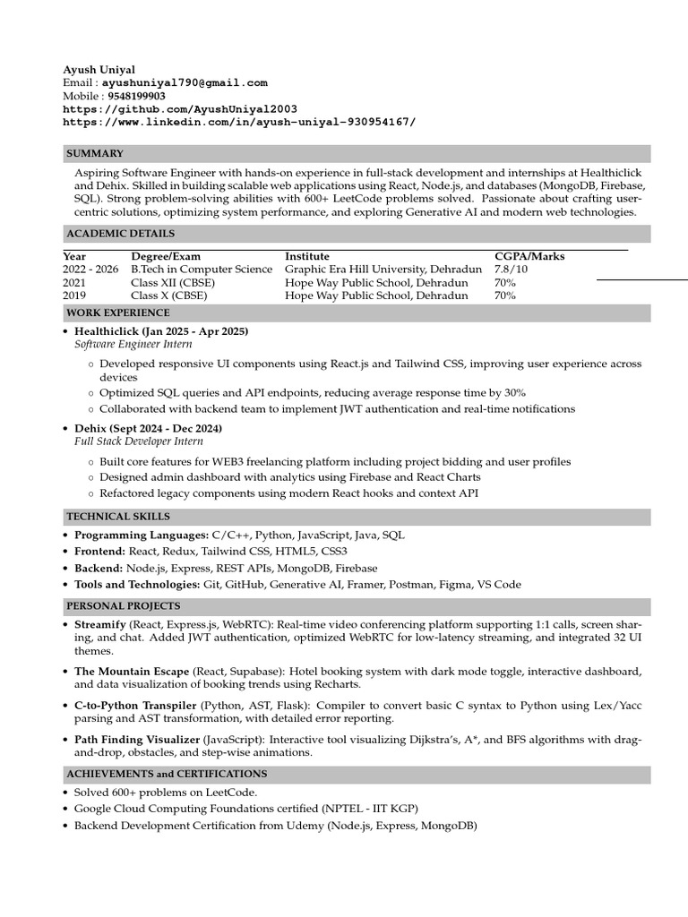 Aspiring Full-Stack Developer Profile | PDF | Computing | Software ...