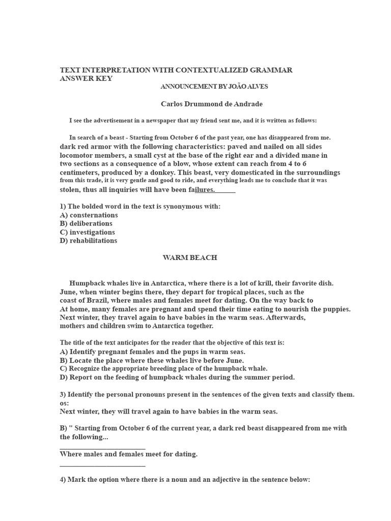 Contextualized Grammar Exercises Answer Key PDF Syllable Stress