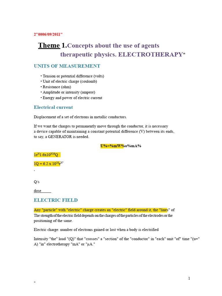 Electrotherapy Concepts and Measurements | PDF | Pain | Electric Current