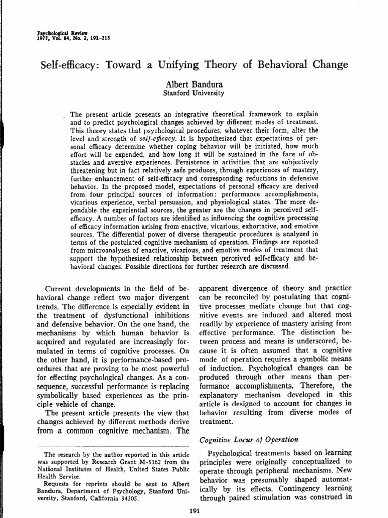 Bandura1977 Self Efficacy | PDF