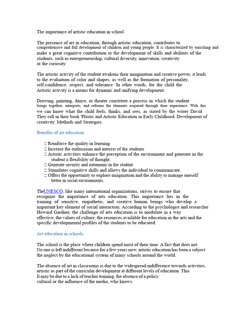 Importance of Art Education in Schools | PDF | Creativity | Methodology