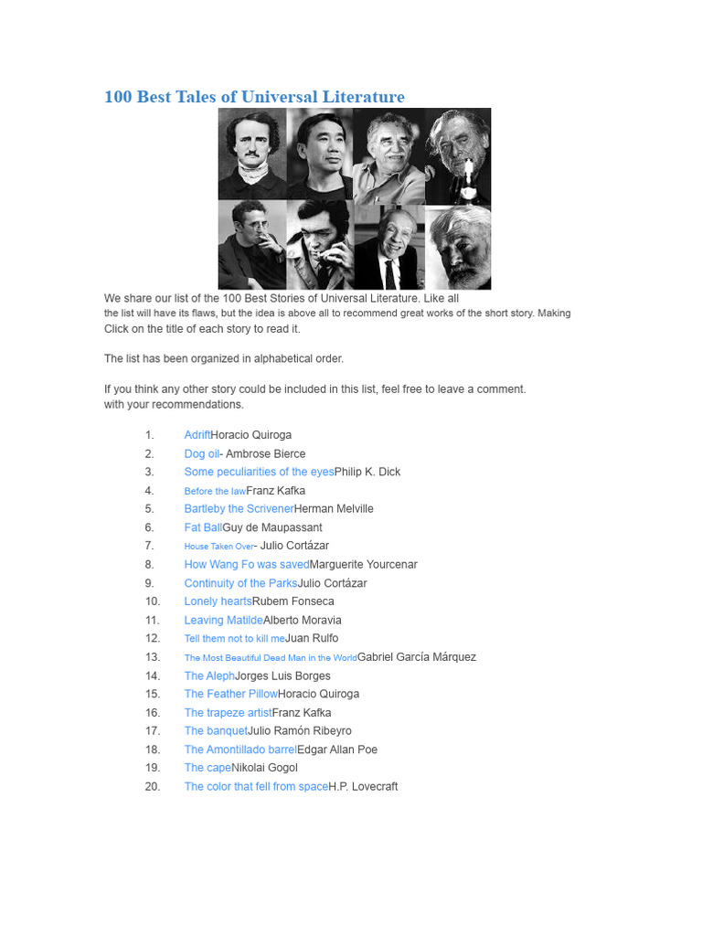 100 Best Stories of Universal Literature | PDF | Short Stories