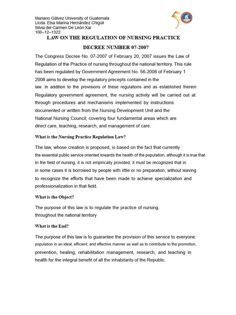 Law On The Regulation of Nursing Practice | PDF | Nursing
