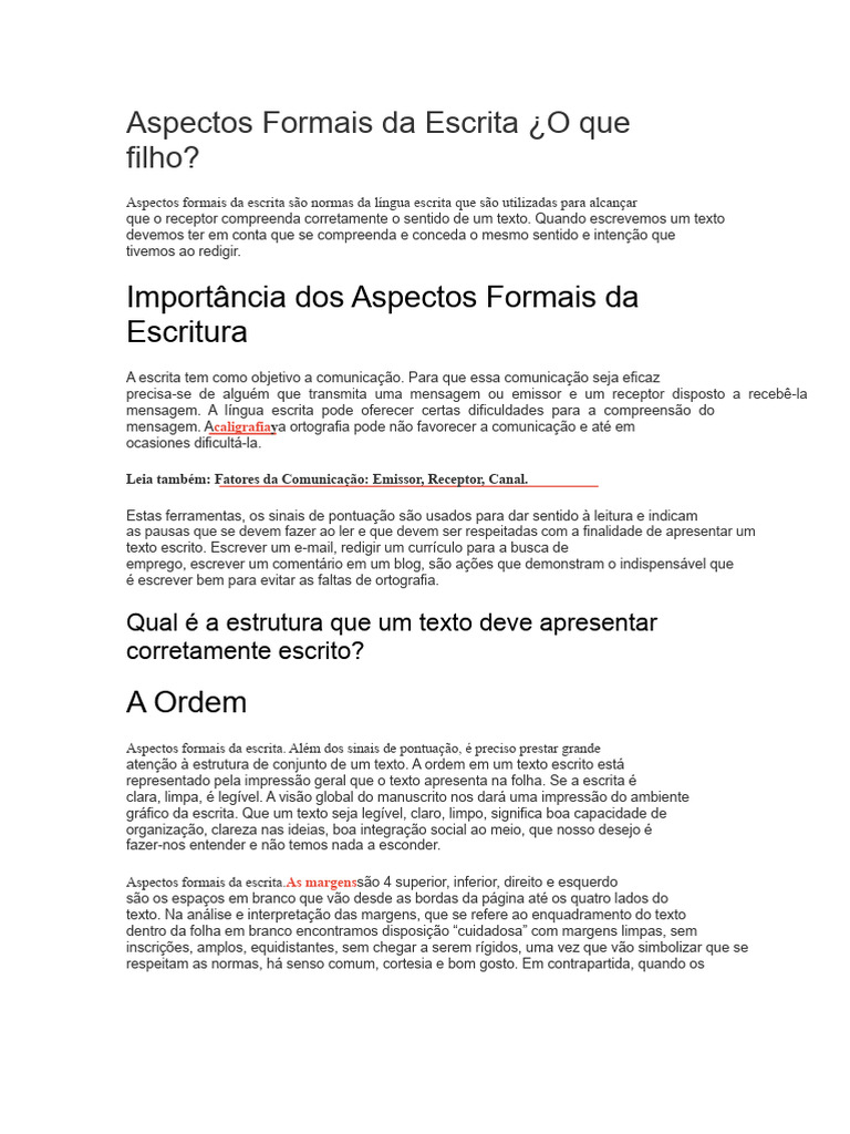 Importância dos Aspectos Formais da Escrita | PDF | Escrita | Comunicação