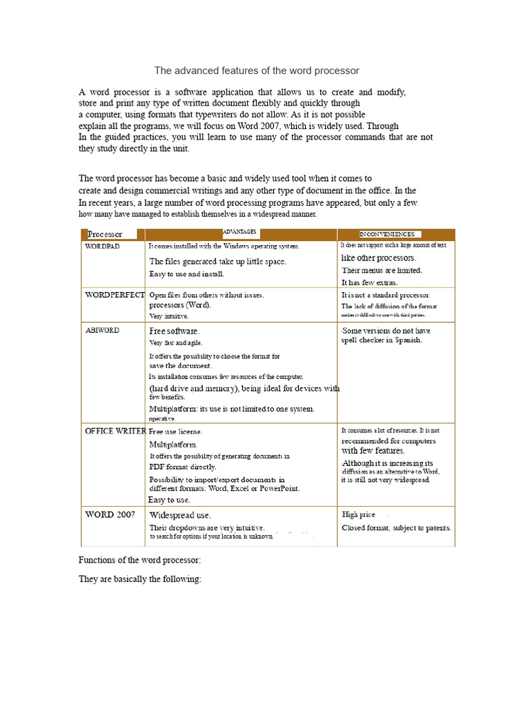 Advanced Word Processor Features | PDF
