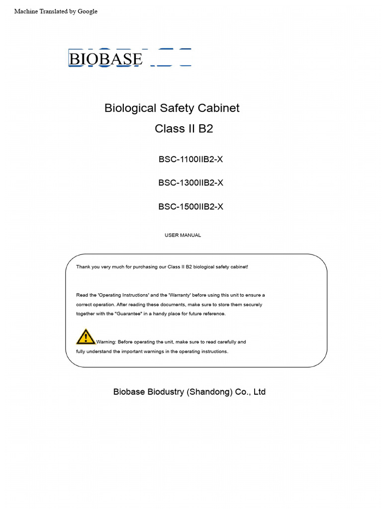 Class II B2 Biological Safety Cabinet Manual | PDF | Aerosol | Screw