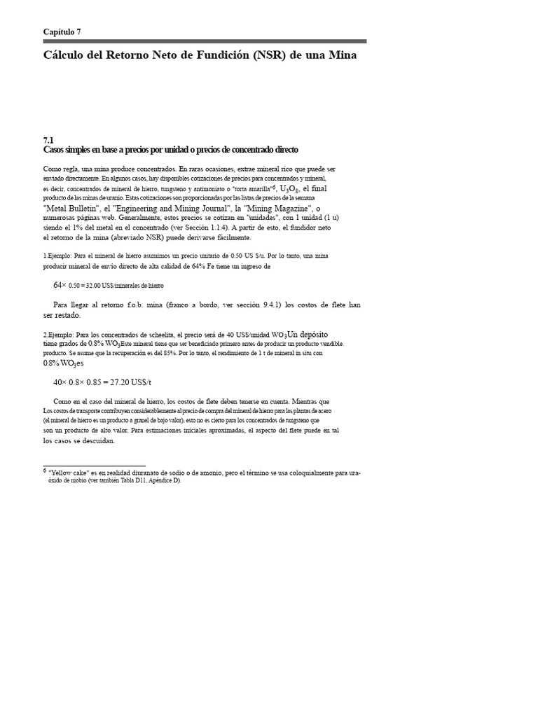 Cálculo del NSR en Minas: Ejemplos y Métodos | PDF | Cobre | Aluminio