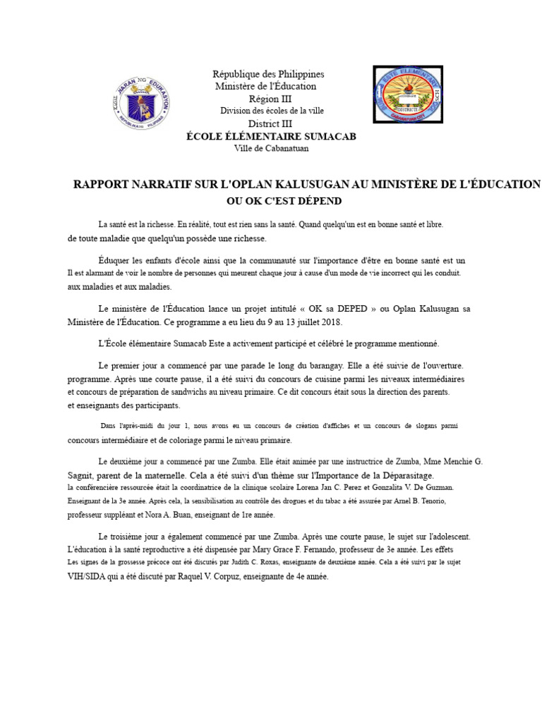 Rapport sur Oplan Kalusugan 2018 | PDF