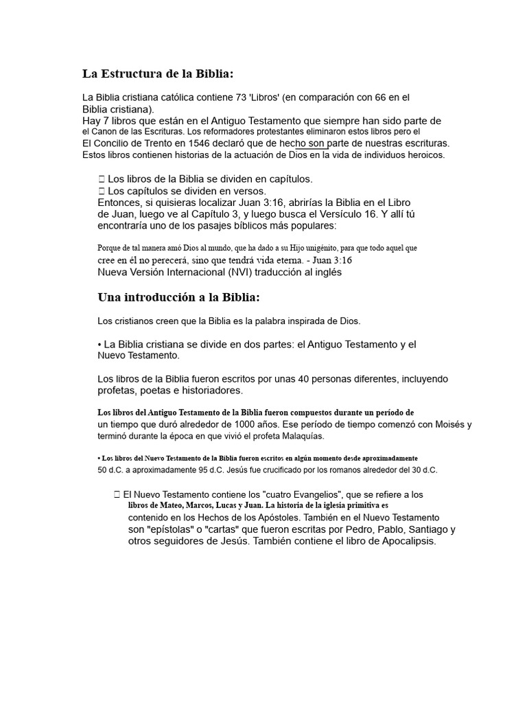 Estructura de la Biblia Católica | PDF | Biblia | Viejo Testamento