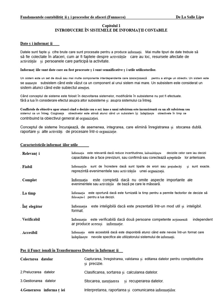 01 - Introducere În Sistemele de Informații Contabile (Note) | PDF