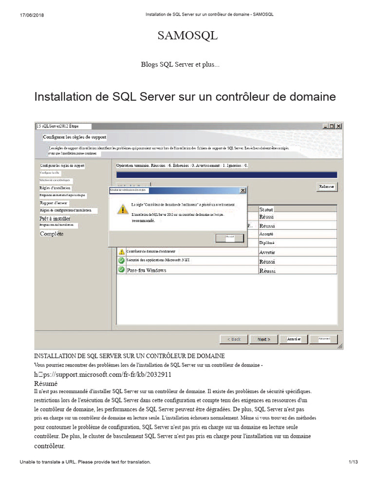 Installation SQL Server sur DC : Risques | PDF | Microsoft SQL Server ...