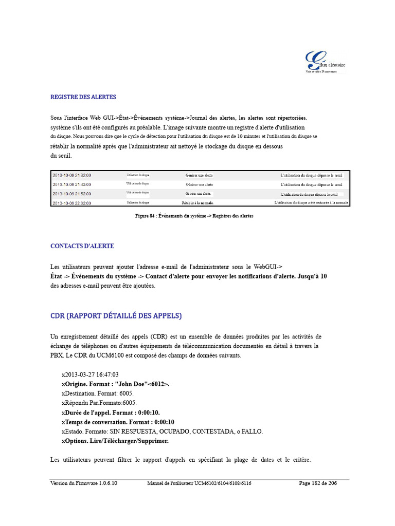 Registre des alertes et CDR UCM6100 | PDF | Sécurité de la couche de ...