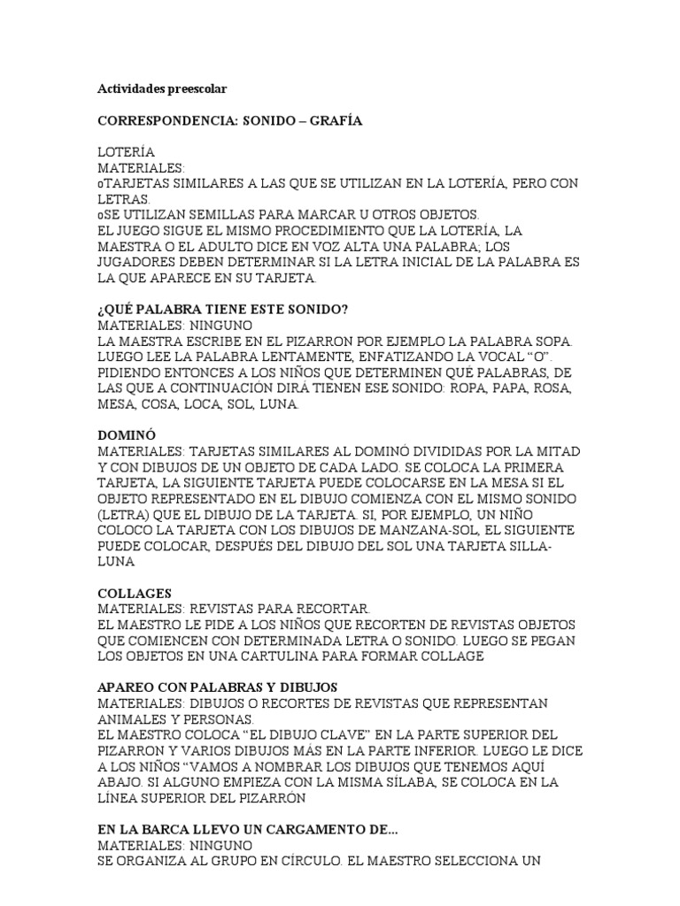 Actividades de Correspondencia Sonido-Grafía | PDF | Artes del Lenguaje ...