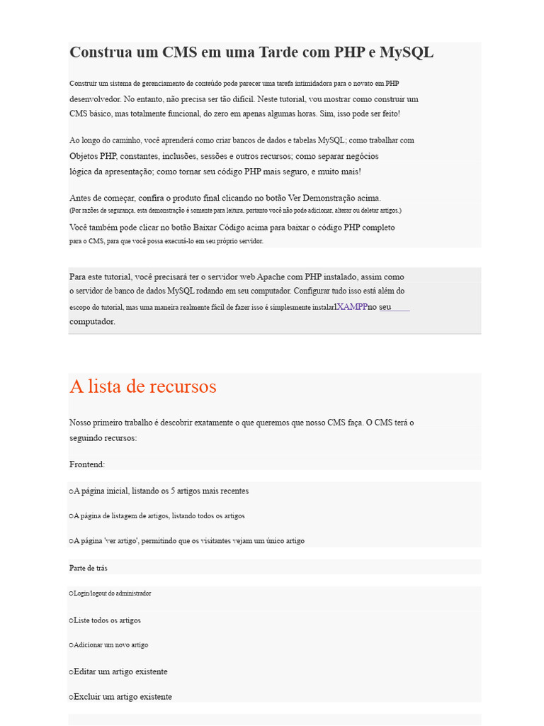 Crie um CMS com PHP e MySQL em 1 Dia | PDF | Bancos de dados | Php