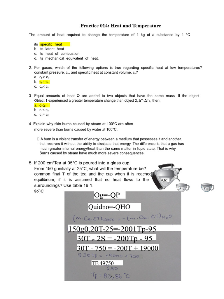 Practice 14 - Heat and Temperature | PDF | Heat | Heat Capacity