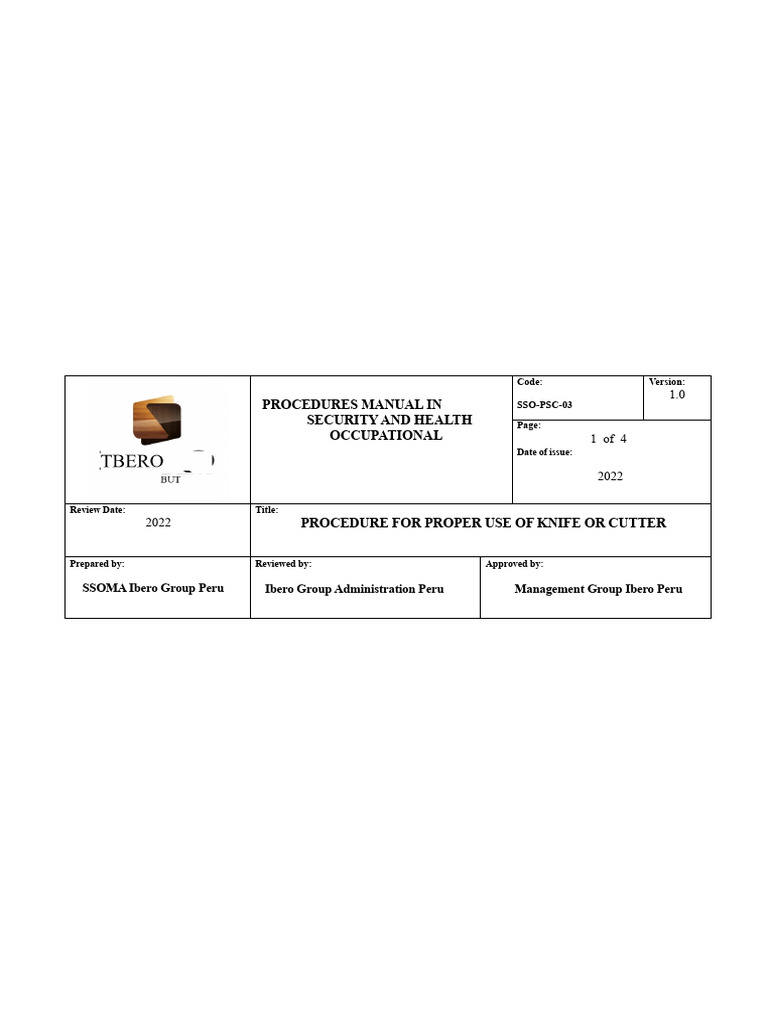 Knife and Cutter Safety Procedures Guide | PDF | Personal Protective ...