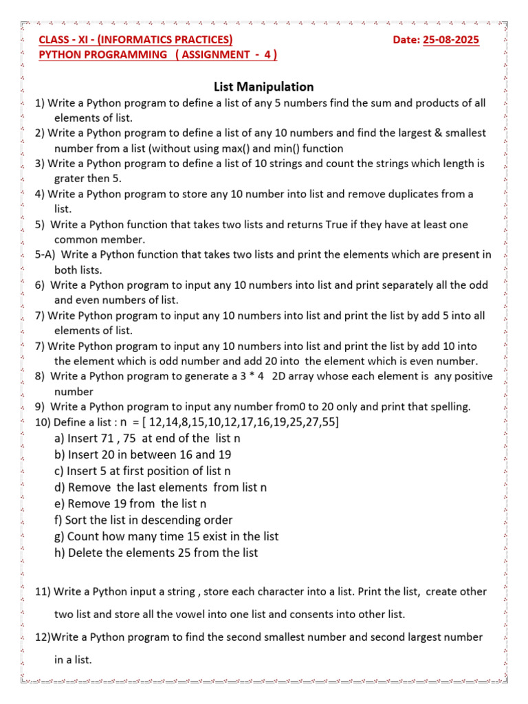 Python List Manipulation Exercises | PDF | String (Computer Science ...