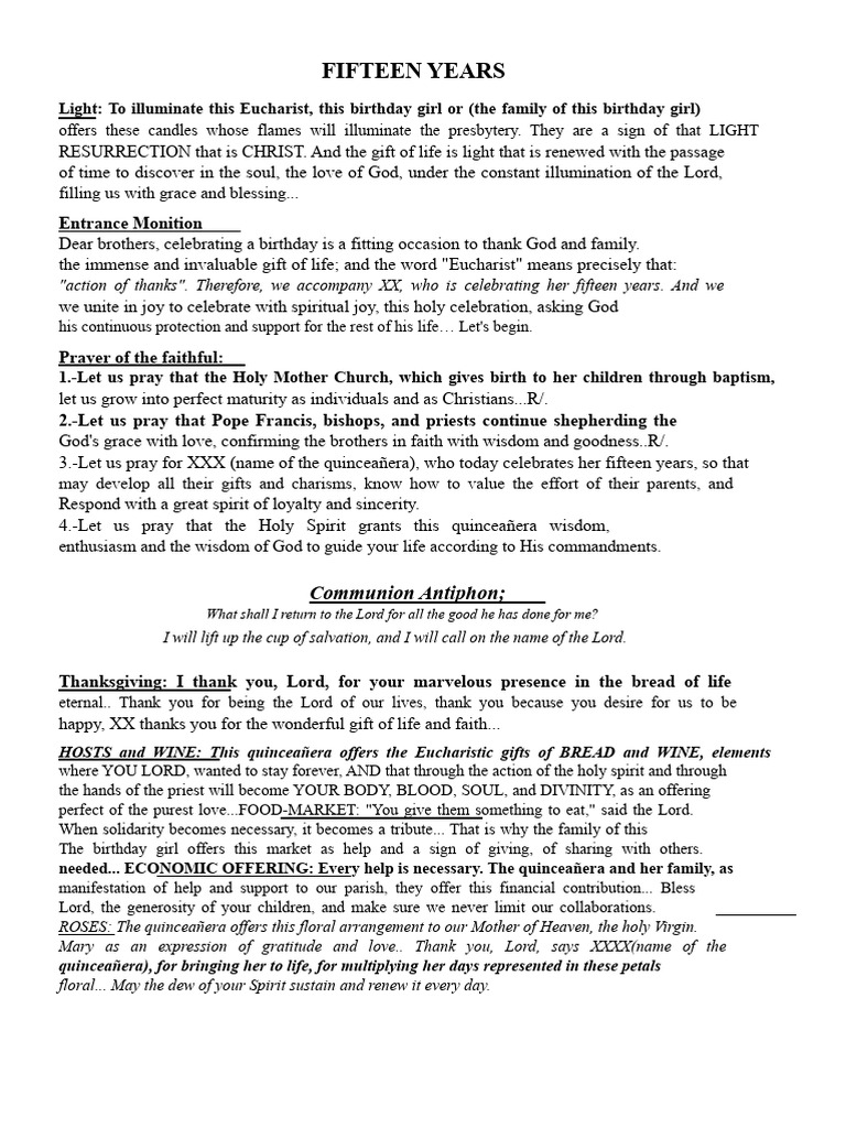 Quinceañera Eucharistic Celebration | PDF | Eucharist | Christian ...