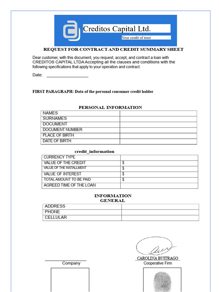 Loan Contract and Credit Summary Request | PDF | Credit Card | Credit