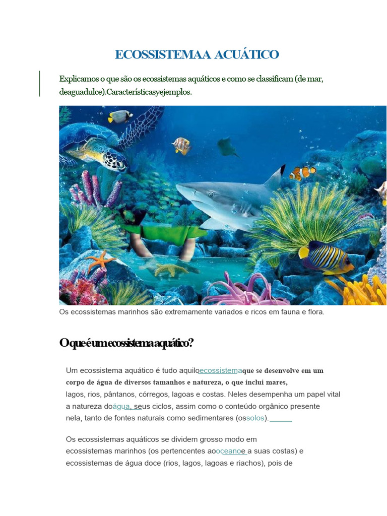 Ecossistemas Aquáticos: Tipos e Exemplos | PDF | Ecossistema aquático ...