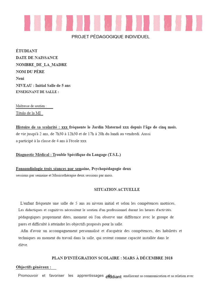Projet Pédagogique pour Élève TSL | PDF | Pédagogie | Apprentissage